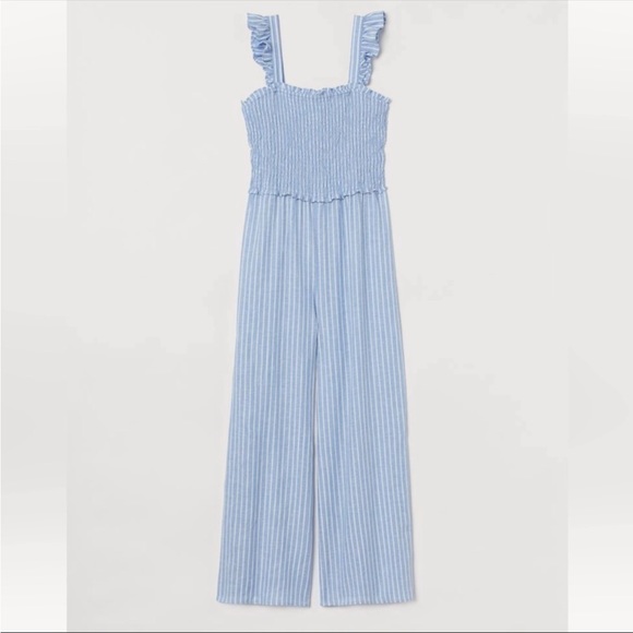H&M Pants & Jumpsuits Hm White And Blue Stripe Smocked Jumpsuit